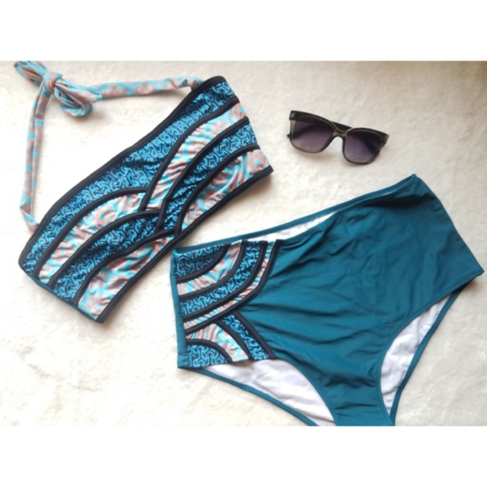 Cupshe 2Pc Swimwear Halter Top High Waisted Bottom